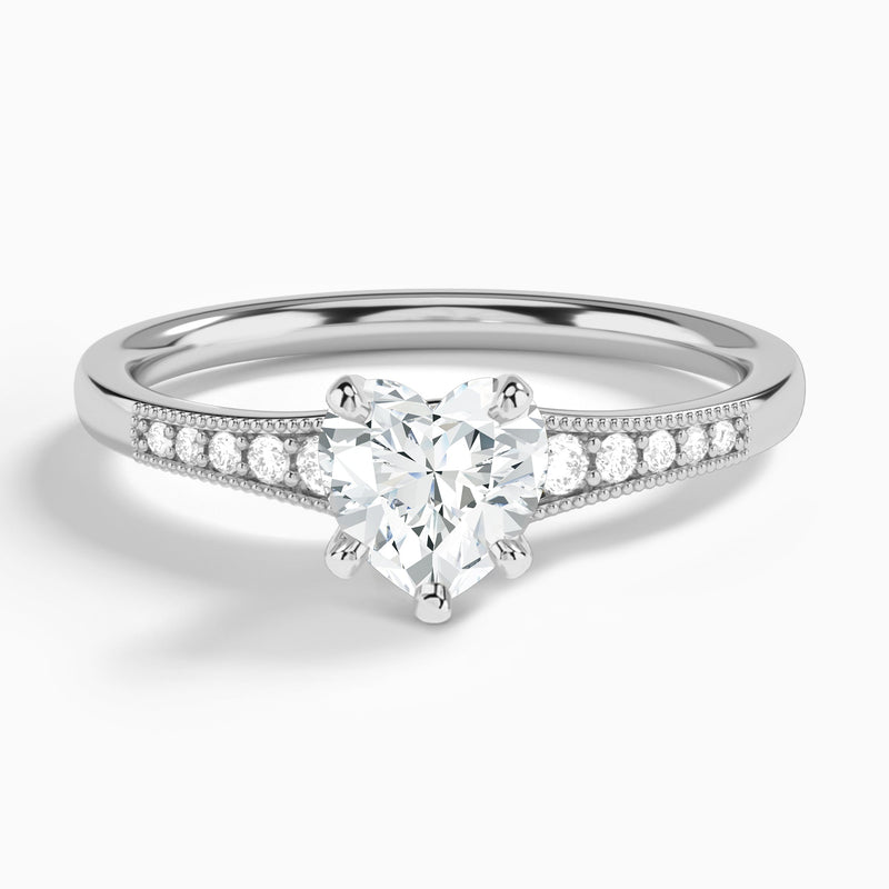 Heart Starla Milgrain Lab Diamond Engagement Ring In 14K White Gold - Lucenjuri