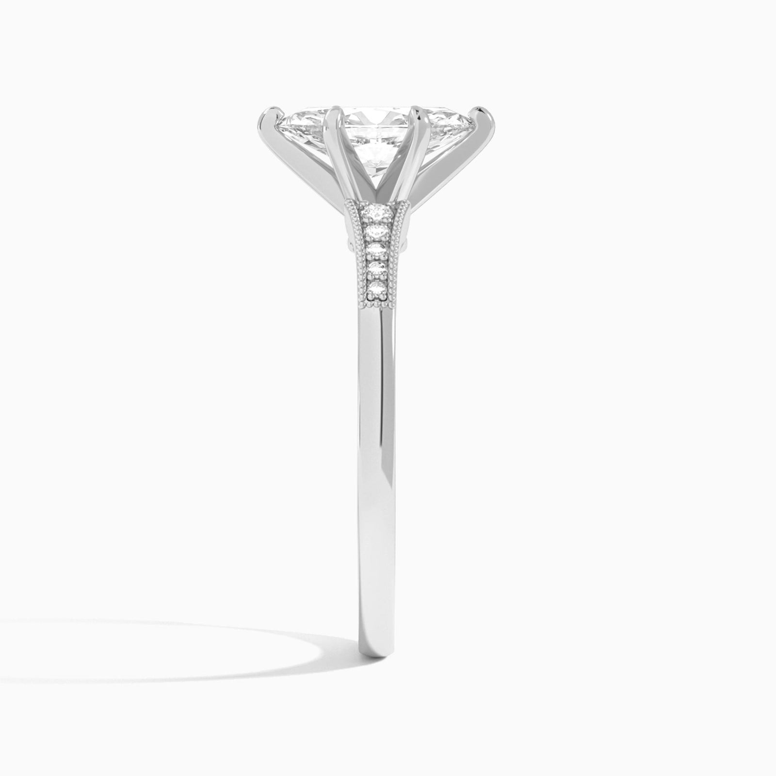 Marquise Starla Milgrain Lab Diamond Engagement Ring In 14K White Gold, Side View