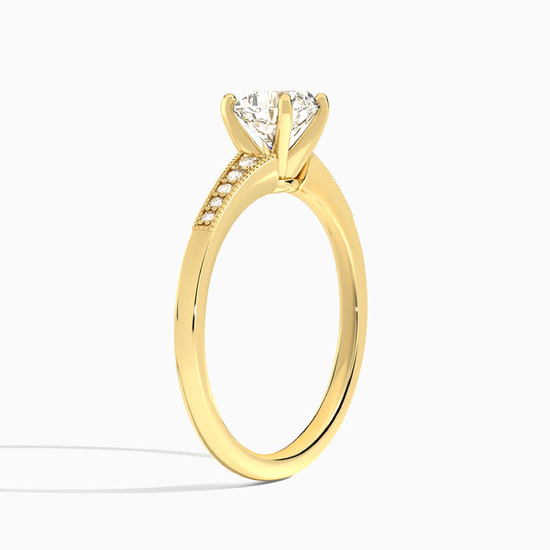 Cushion Starla Milgrain Lab Diamond Engagement Ring In 14K Yellow Gold, Angle View