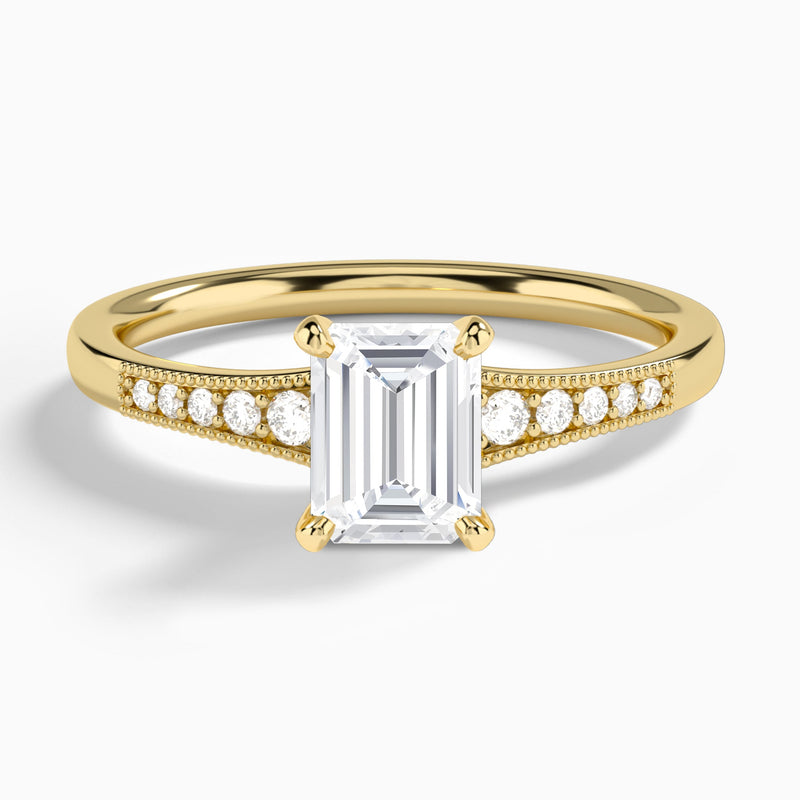 Emerald Starla Milgrain Lab Diamond Engagement Ring In 14K Yellow Gold - Lucenjuri