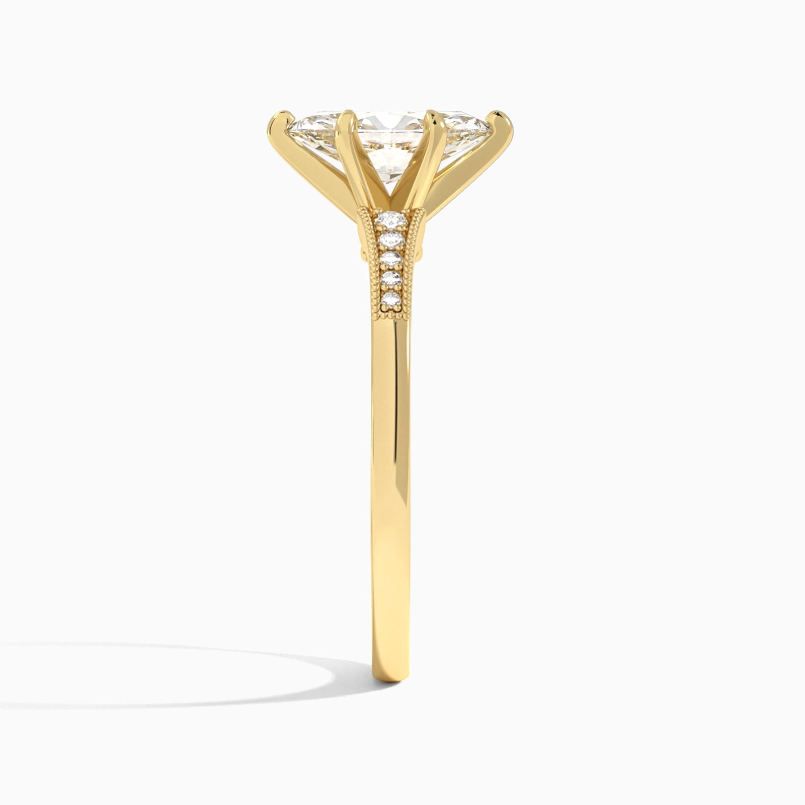 Marquise Starla Milgrain Lab Diamond Engagement Ring In 14K Yellow Gold, Side View