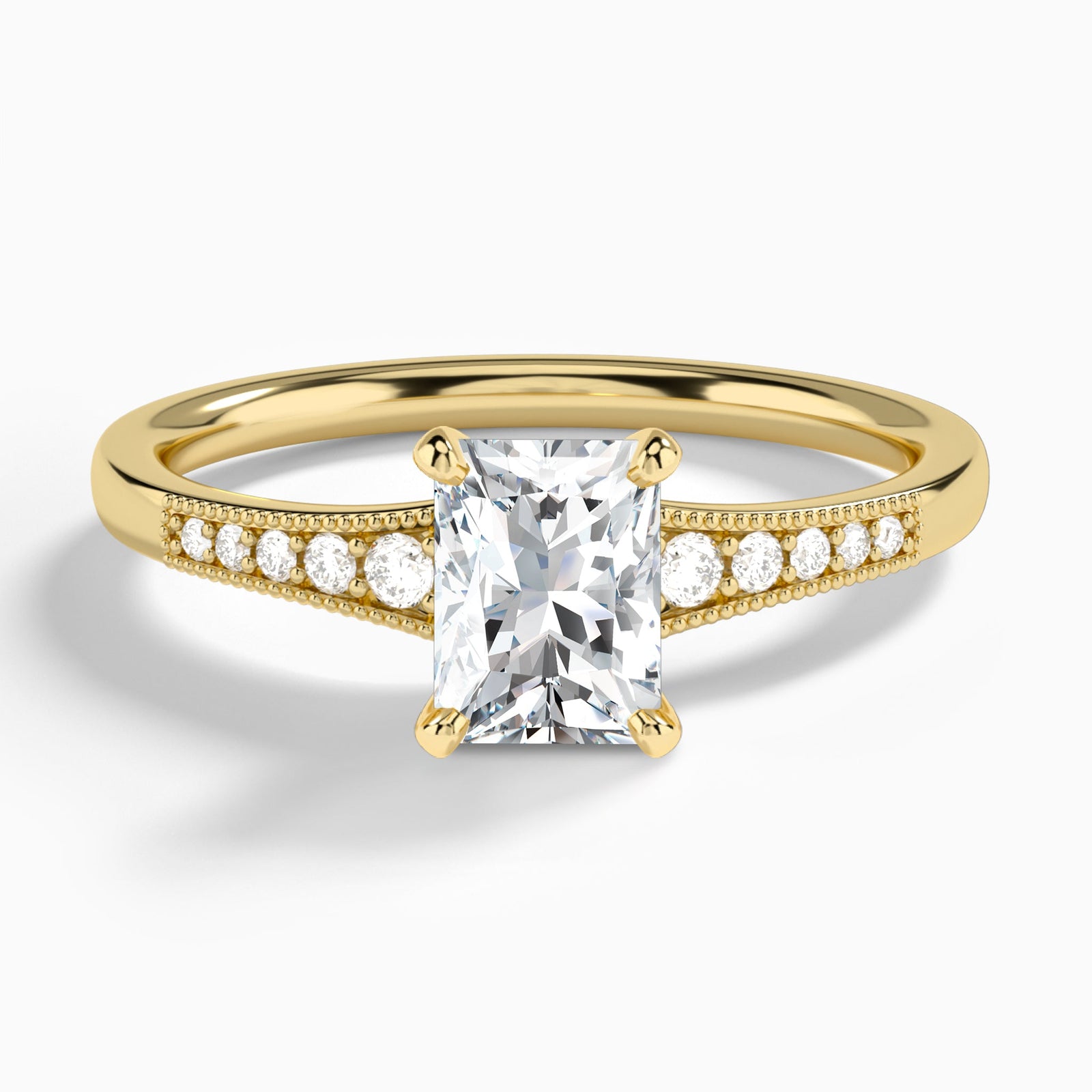Radiant Starla Milgrain Lab Diamond Engagement Ring In 14K Yellow Gold - Lucenjuri