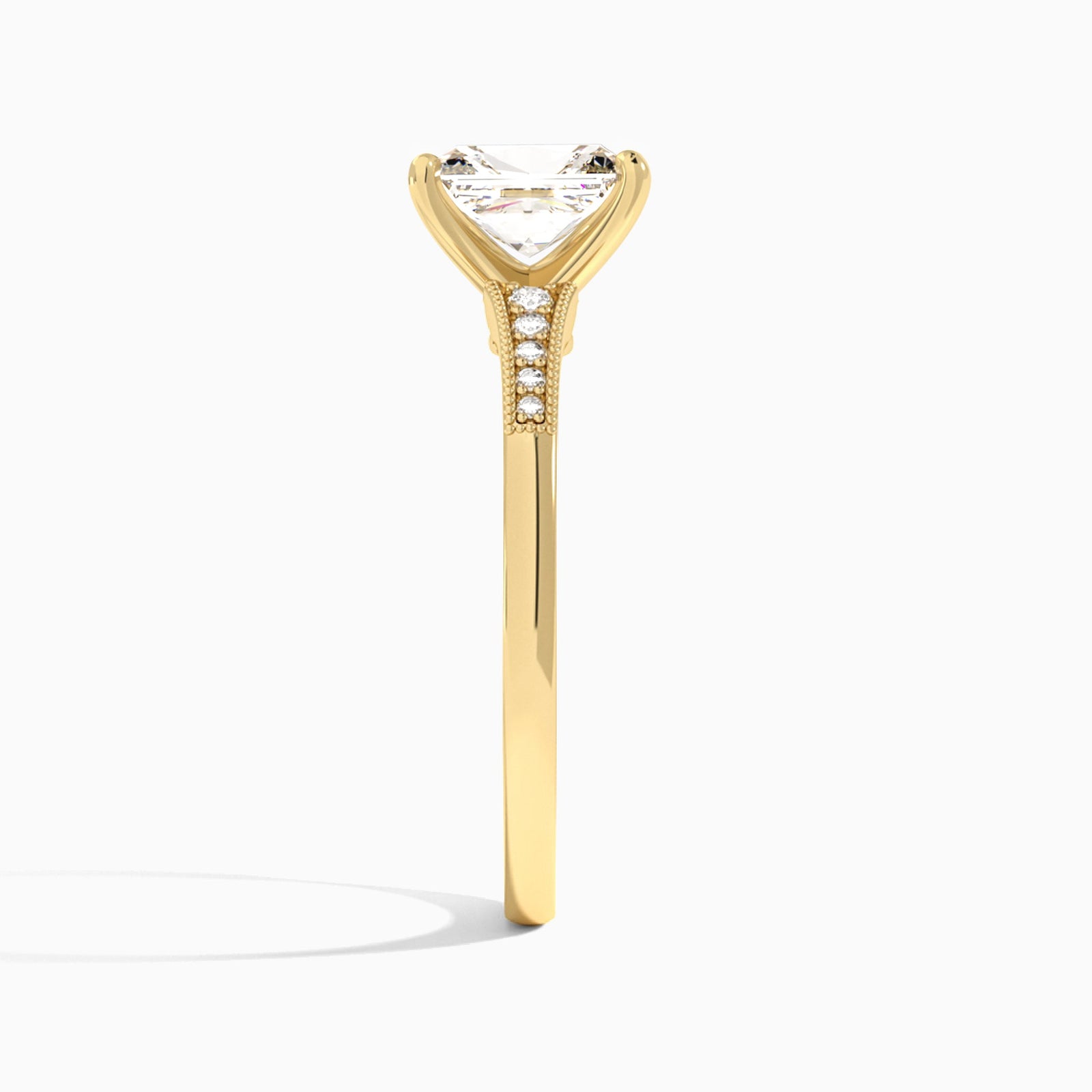 Radiant Starla Milgrain Lab Diamond Engagement Ring In 14K Yellow Gold, Side View