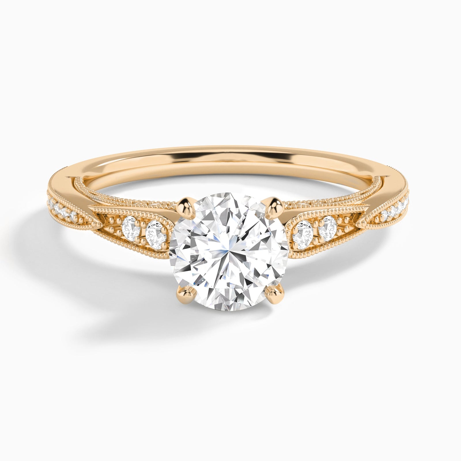 Round Milgrain Scalloped Lab Diamond Engagement Ring In 14K Rose Gold - Lucenjuri