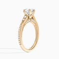 Round Milgrain Scalloped Lab Diamond Engagement Ring In 14K Rose Gold, Angle View