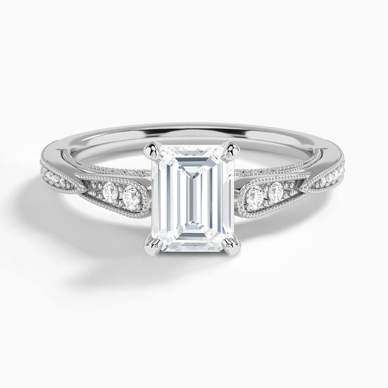 Emerald Milgrain Scalloped Lab Diamond Engagement Ring In 14K White Gold - Lucenjuri