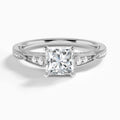 Princess Milgrain Scalloped Lab Diamond Engagement Ring In 18K White Gold - Lucenjuri