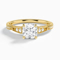 Cushion Milgrain Scalloped Lab Diamond Engagement Ring In 14K Yellow Gold - Lucenjuri