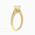 Cushion Milgrain Scalloped Lab Diamond Engagement Ring In 14K Yellow Gold, Angle View