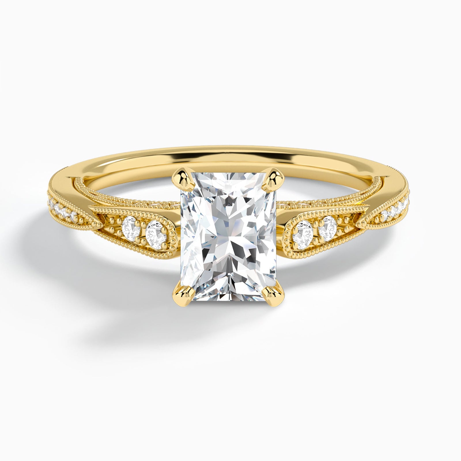 Radiant Milgrain Scalloped Lab Diamond Engagement Ring In 14K Yellow Gold - Lucenjuri