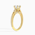 Round Milgrain Scalloped Lab Diamond Engagement Ring In 14K Yellow Gold, Angle View