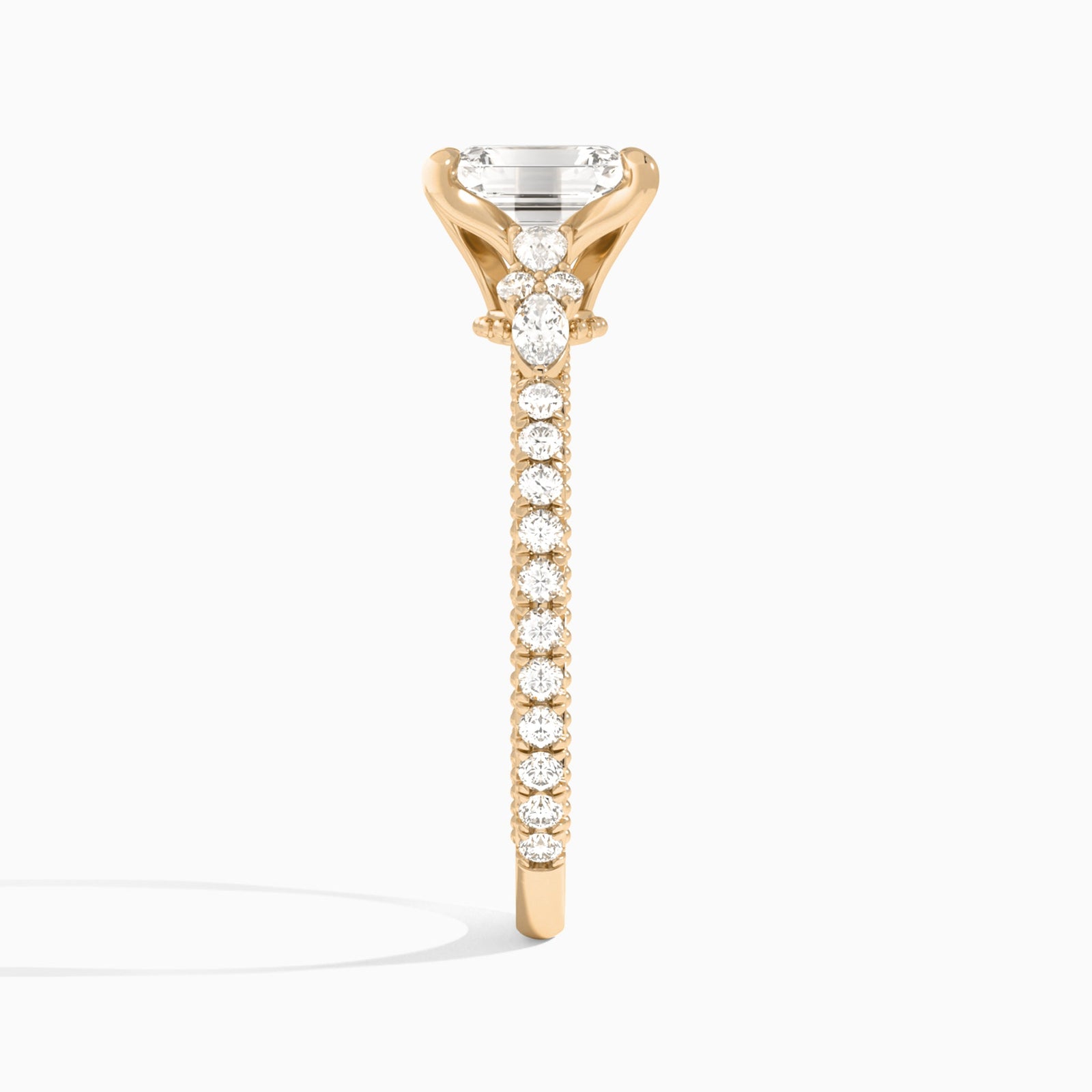 Emerald Celestia Lab Grown Diamond Engagement Ring In 14K Rose Gold, Side View