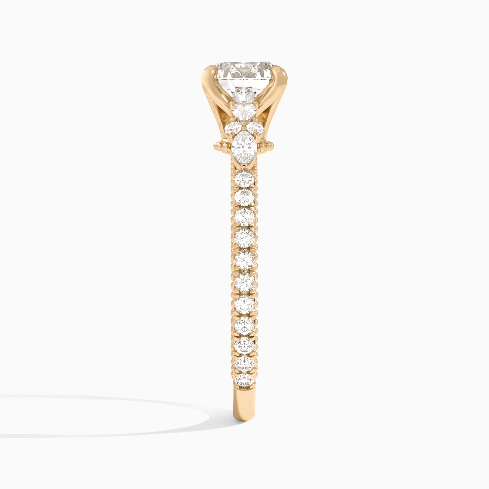 Round Celestia Lab Grown Diamond Engagement Ring In 14K Rose Gold, Side View