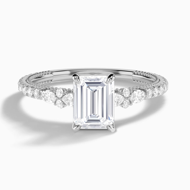 Emerald Celestia Lab Grown Diamond Engagement Ring In 14K White Gold - Lucenjuri