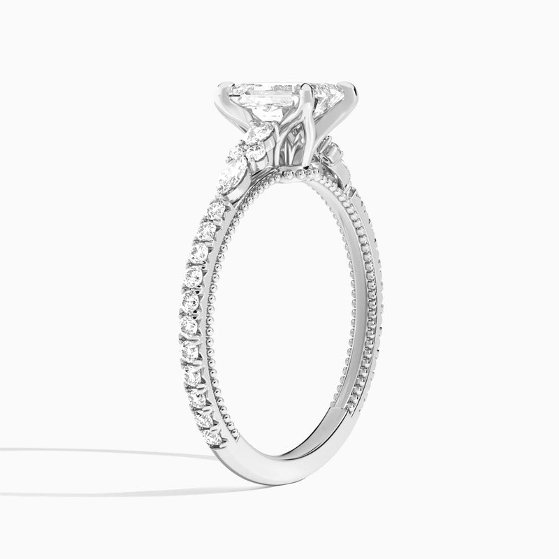 Emerald Celestia Lab Grown Diamond Engagement Ring In 14K White Gold, Angle View