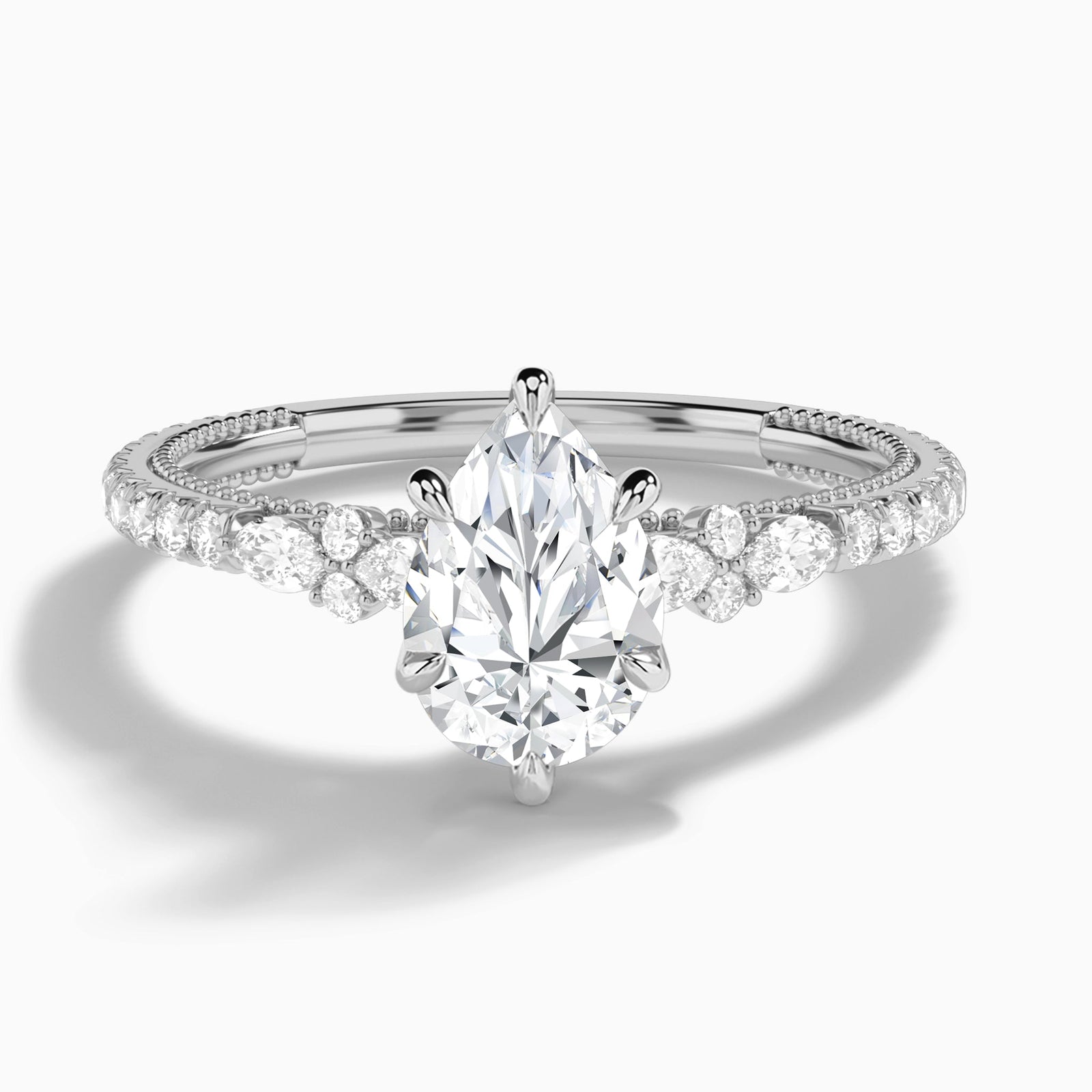 Pear Celestia Lab Grown Diamond Engagement Ring In 14K White Gold - Lucenjuri