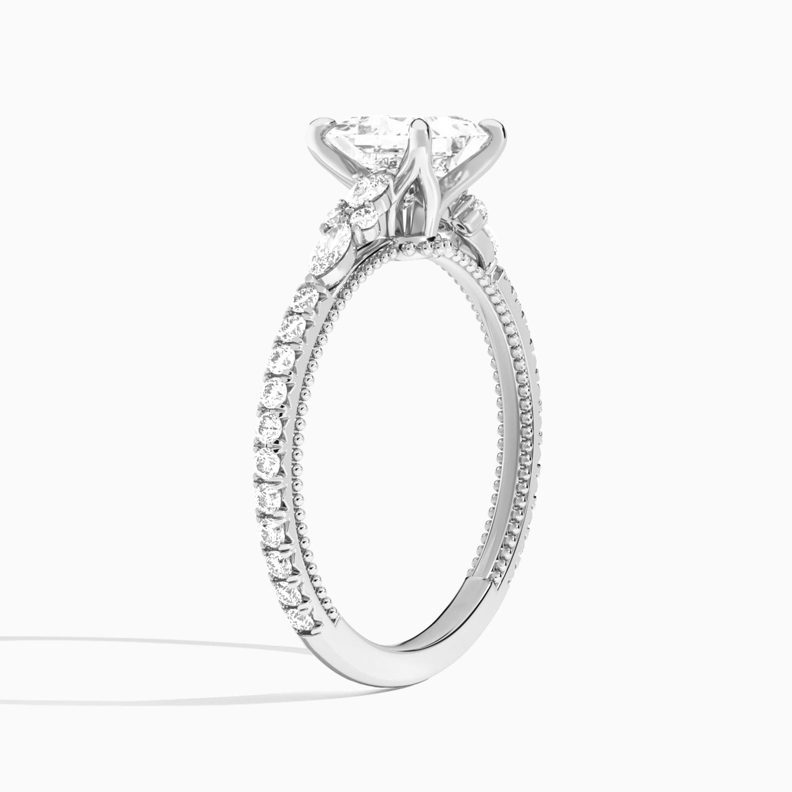 Princess Celestia Lab Grown Diamond Engagement Ring In 18K White Gold, Angle View