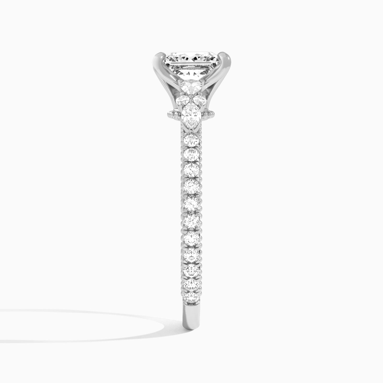 Princess Celestia Lab Grown Diamond Engagement Ring In 18K White Gold, Side View