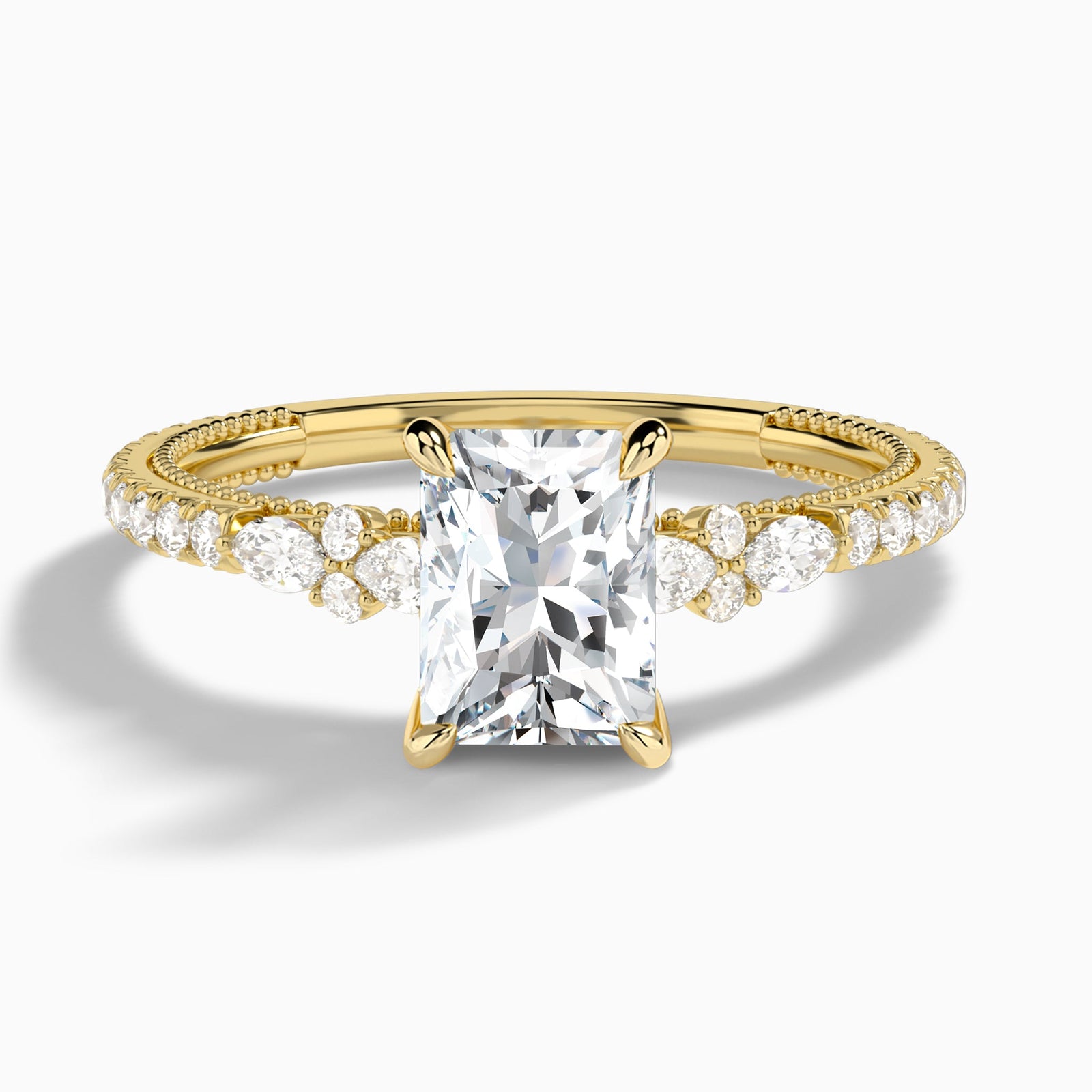 Radiant Celestia Lab Grown Diamond Engagement Ring In 14K Yellow Gold - Lucenjuri