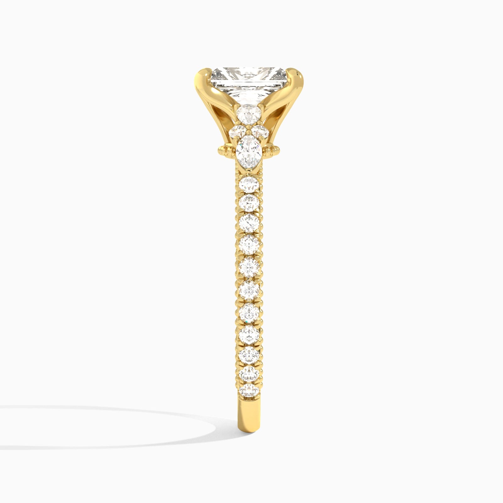 Radiant Celestia Lab Grown Diamond Engagement Ring In 14K Yellow Gold, Side View