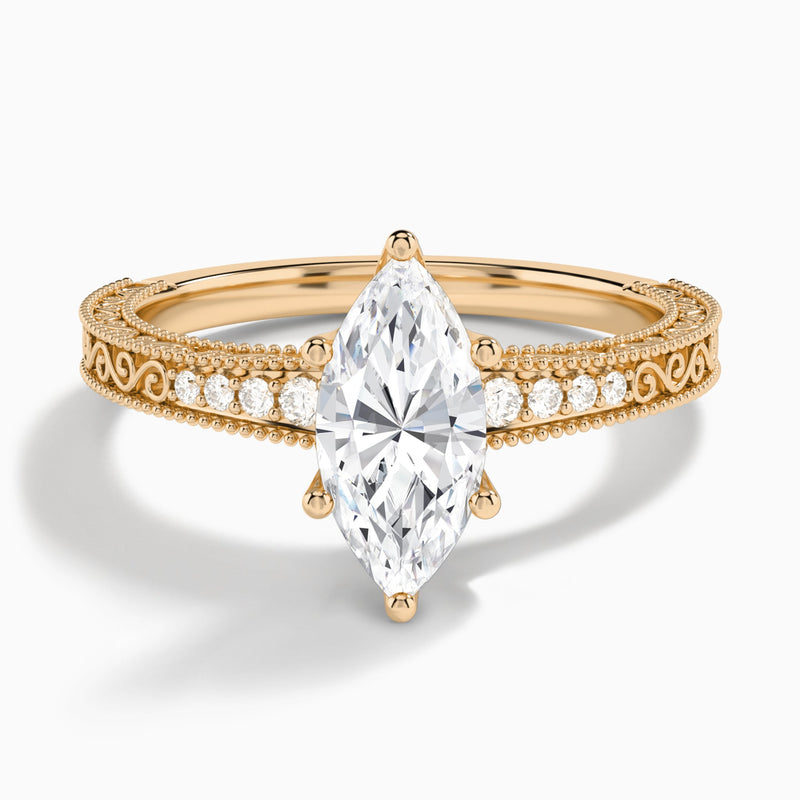 Marquise Luxe Engraved Lab Diamond Engagement Ring In 14K Rose Gold - Lucenjuri