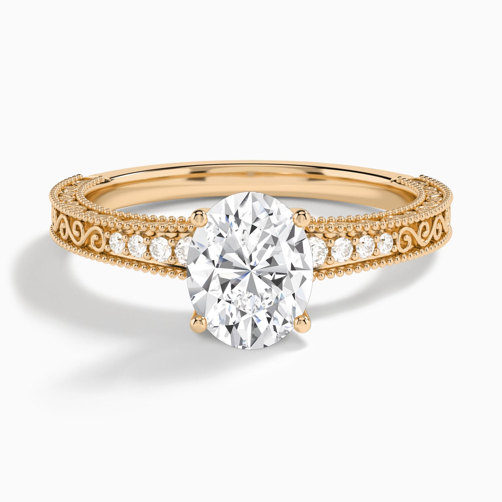 Oval Luxe Engraved Lab Diamond Engagement Ring In 14K Rose Gold - Lucenjuri