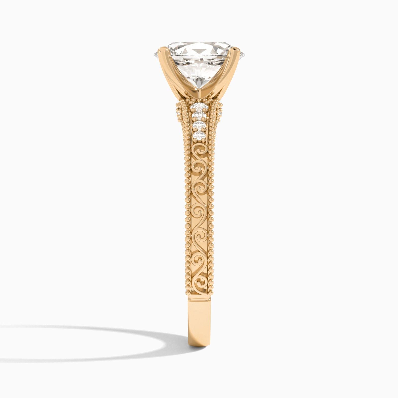 Oval Luxe Engraved Lab Diamond Engagement Ring In 14K Rose Gold, Side View