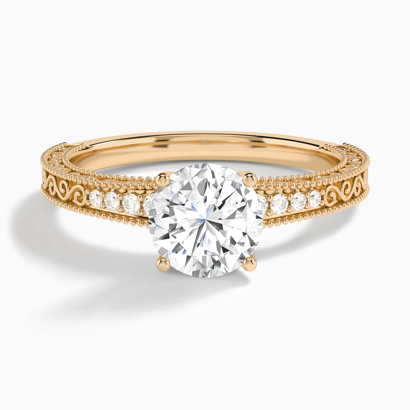 Round Luxe Engraved Lab Diamond Engagement Ring In 14K Rose Gold - Lucenjuri