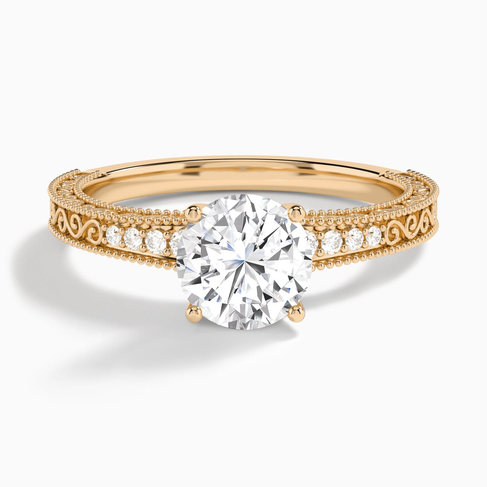 Round Luxe Engraved Lab Diamond Engagement Ring In 14K Rose Gold - Lucenjuri