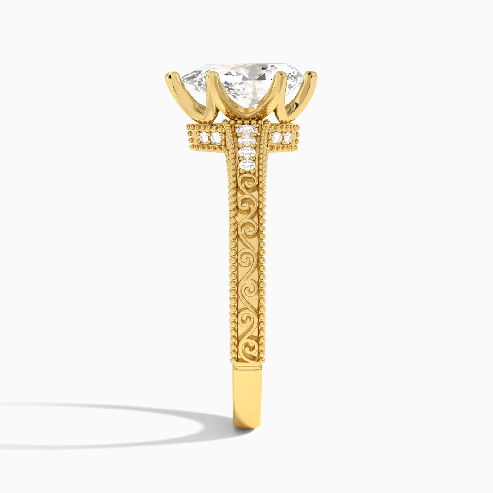 Pear Luxe Engraved Lab Diamond Engagement Ring In 14K Yellow Gold, Side View