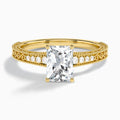 Radiant Luxe Engraved Lab Diamond Engagement Ring In 14K Yellow Gold - Lucenjuri
