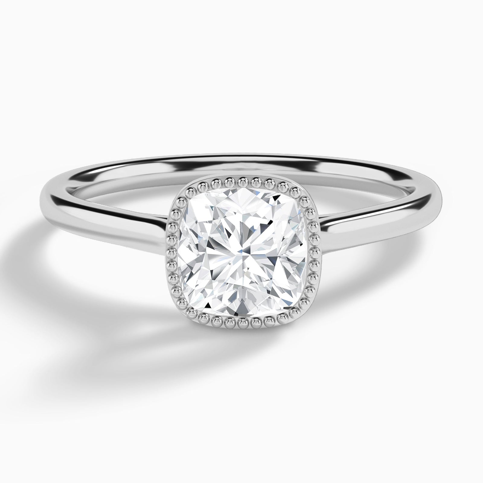 Cushion Eos Bezel Lab Diamond Engagement Ring In 14K White Gold - Lucenjuri