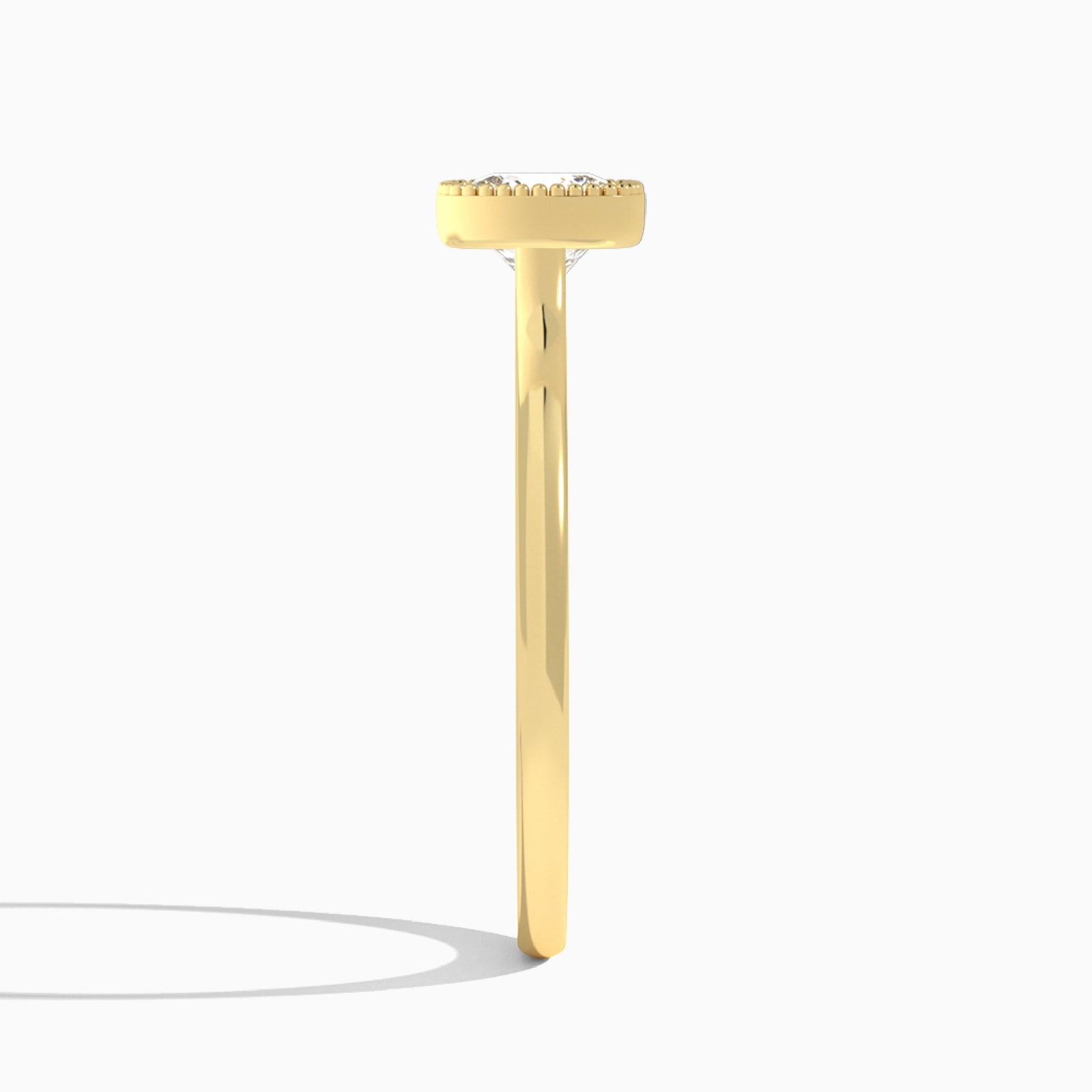 Cushion Eos Bezel Lab Diamond Engagement Ring In 14K Yellow Gold, Side View