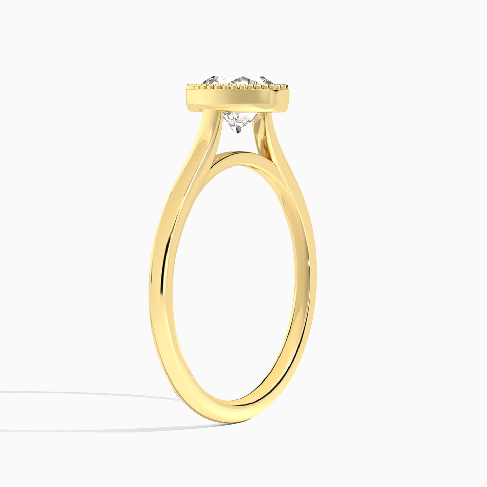 Round Eos Bezel Lab Diamond Engagement Ring In 18K Yellow Gold, Angle View