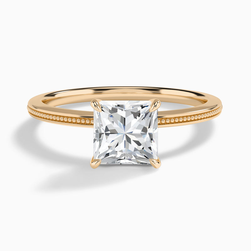 Princess Amia Milgrain Lab Diamond Engagement Ring In 14K Rose Gold - Lucenjuri