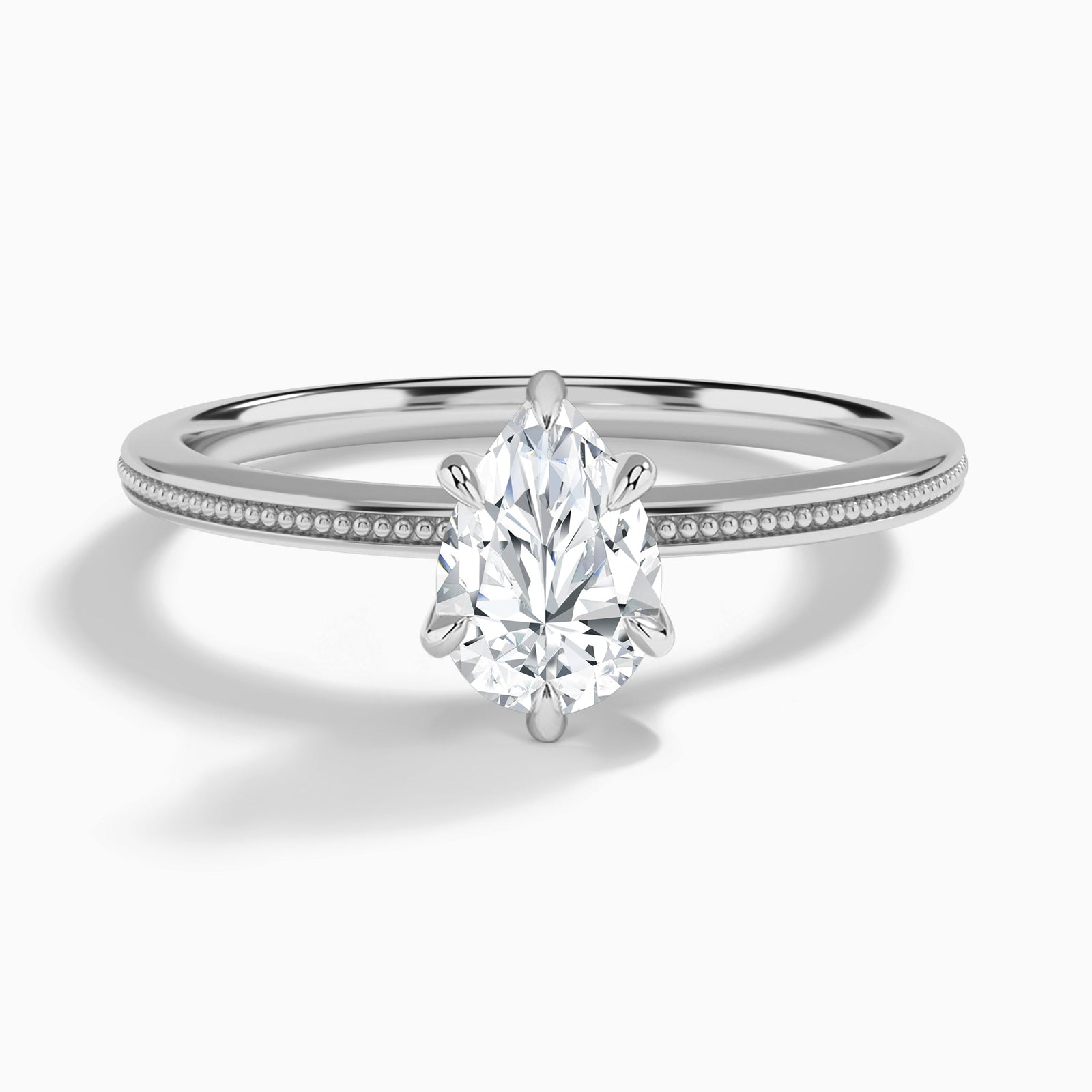 Pear Amia Milgrain Lab Diamond Engagement Ring In 14K White Gold - Lucenjuri