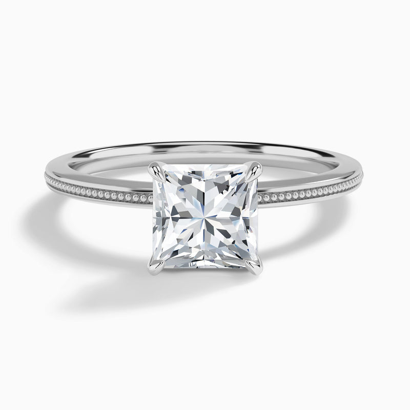 Princess Amia Milgrain Lab Diamond Engagement Ring In 18K White Gold - Lucenjuri