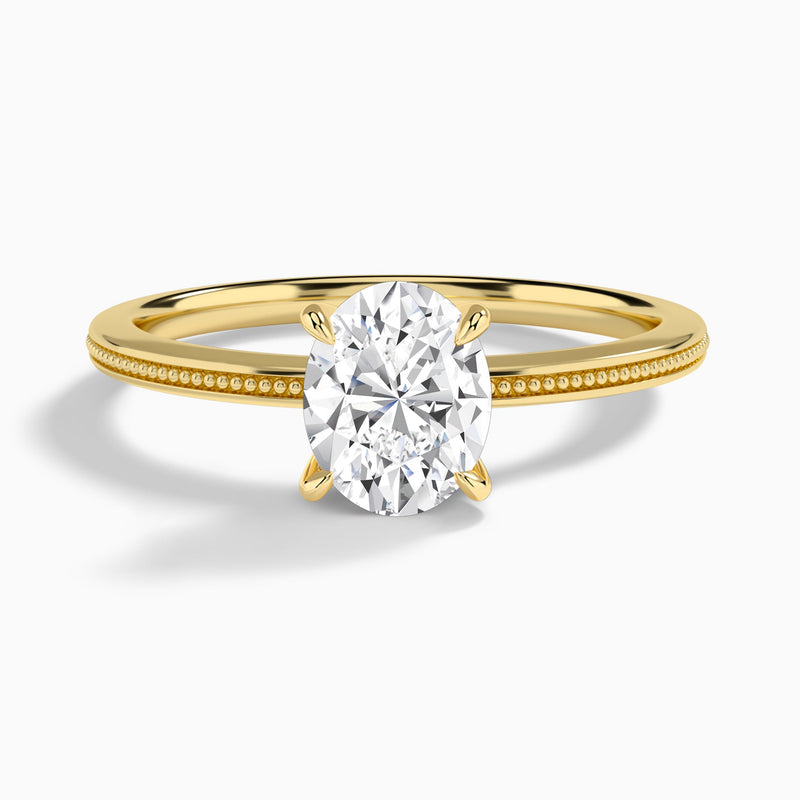 Oval Amia Milgrain Lab Diamond Engagement Ring In 18K Yellow Gold - Lucenjuri