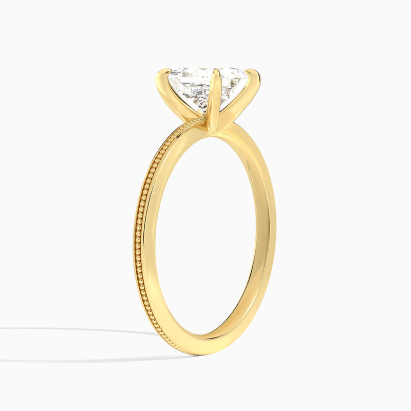 Princess Amia Milgrain Lab Diamond Engagement Ring In 18K Yellow Gold, Angle View