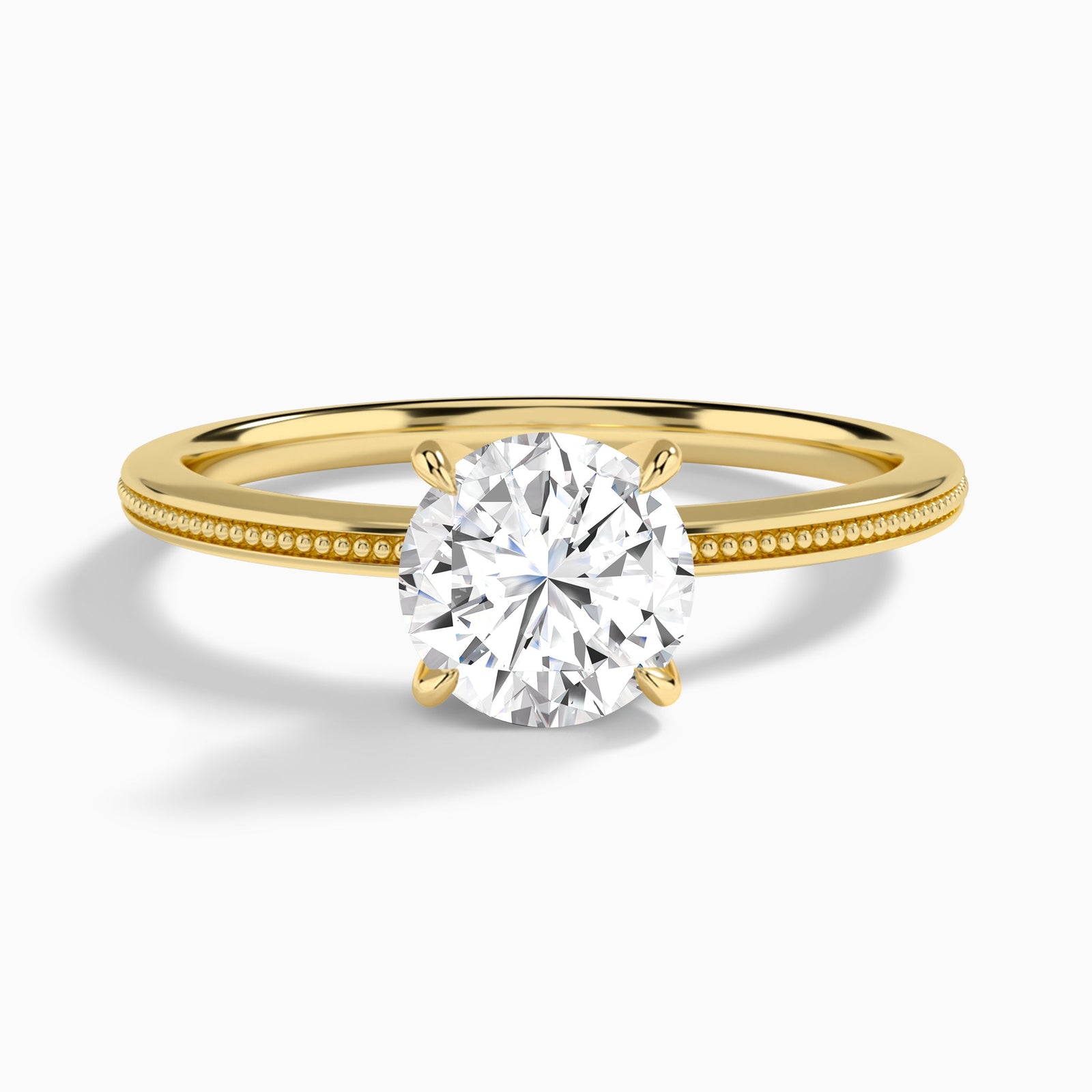 Round Amia Milgrain Lab Diamond Engagement Ring In 14K Yellow Gold - Lucenjuri