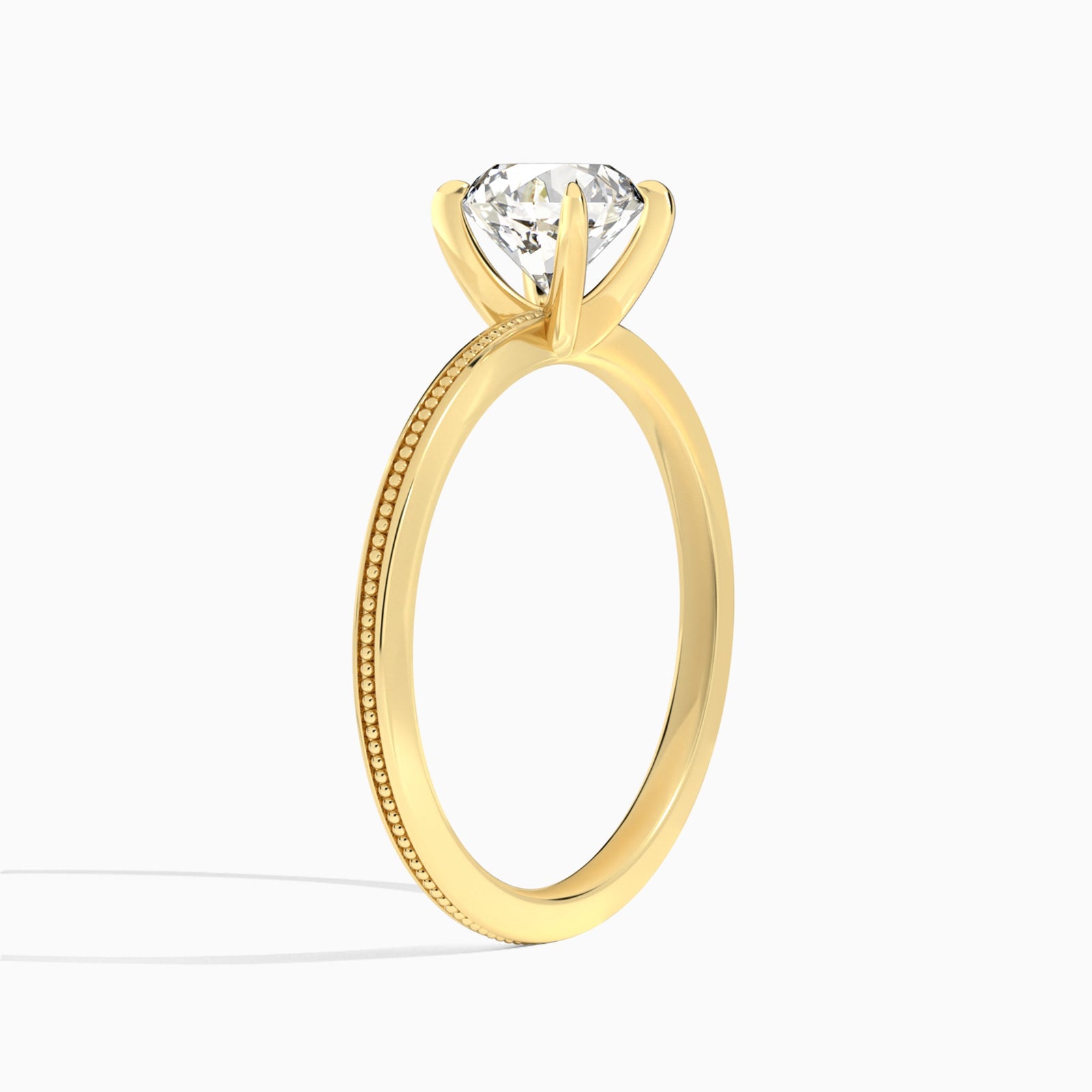 Round Amia Milgrain Lab Diamond Engagement Ring In 18K Yellow Gold, Angle View