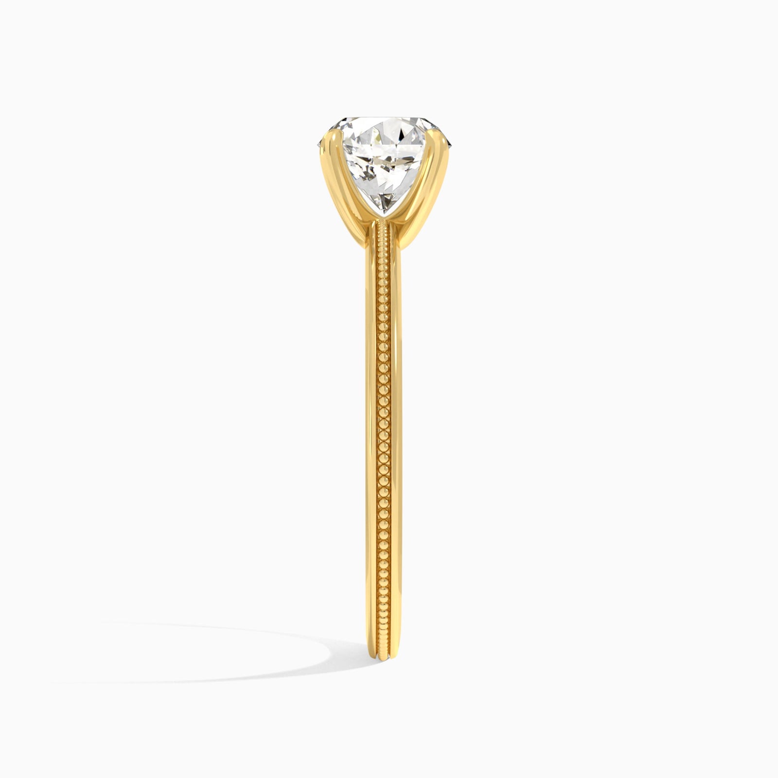 Round Amia Milgrain Lab Diamond Engagement Ring In 18K Yellow Gold, Side View
