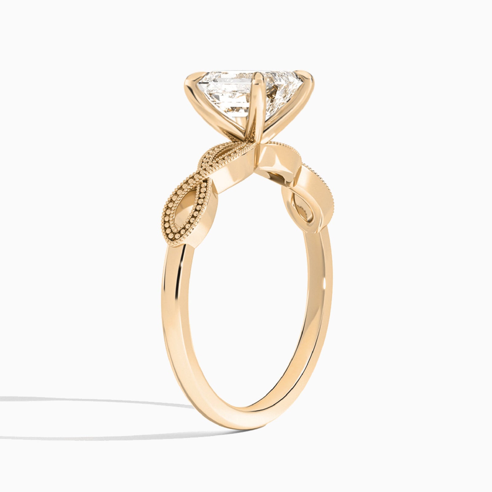 Emerald Infinito Lab Grown Diamond Engagement Ring In 14K Rose Gold, Angle View