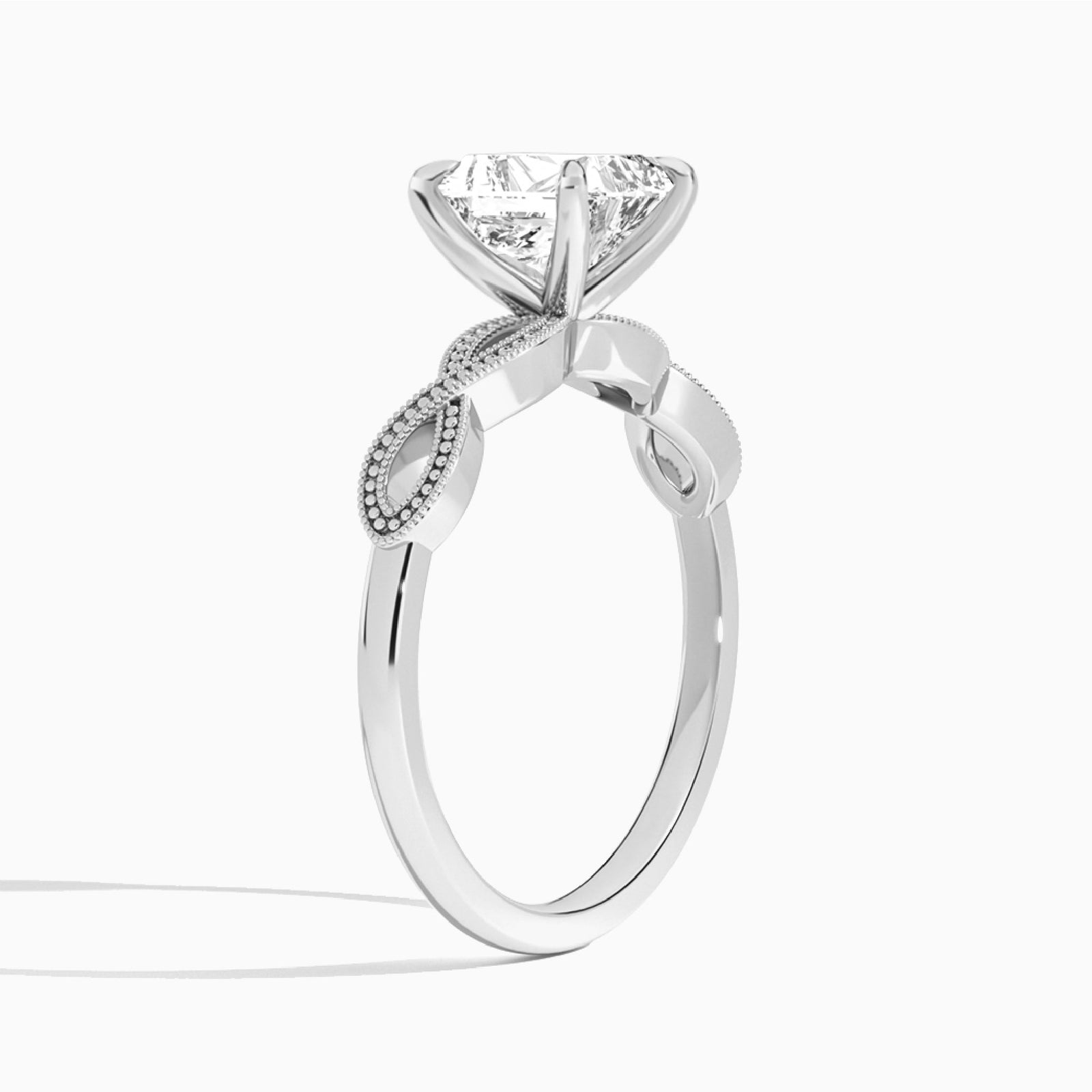 Radiant Infinito Lab Grown Diamond Engagement Ring In 14K White Gold, Angle View