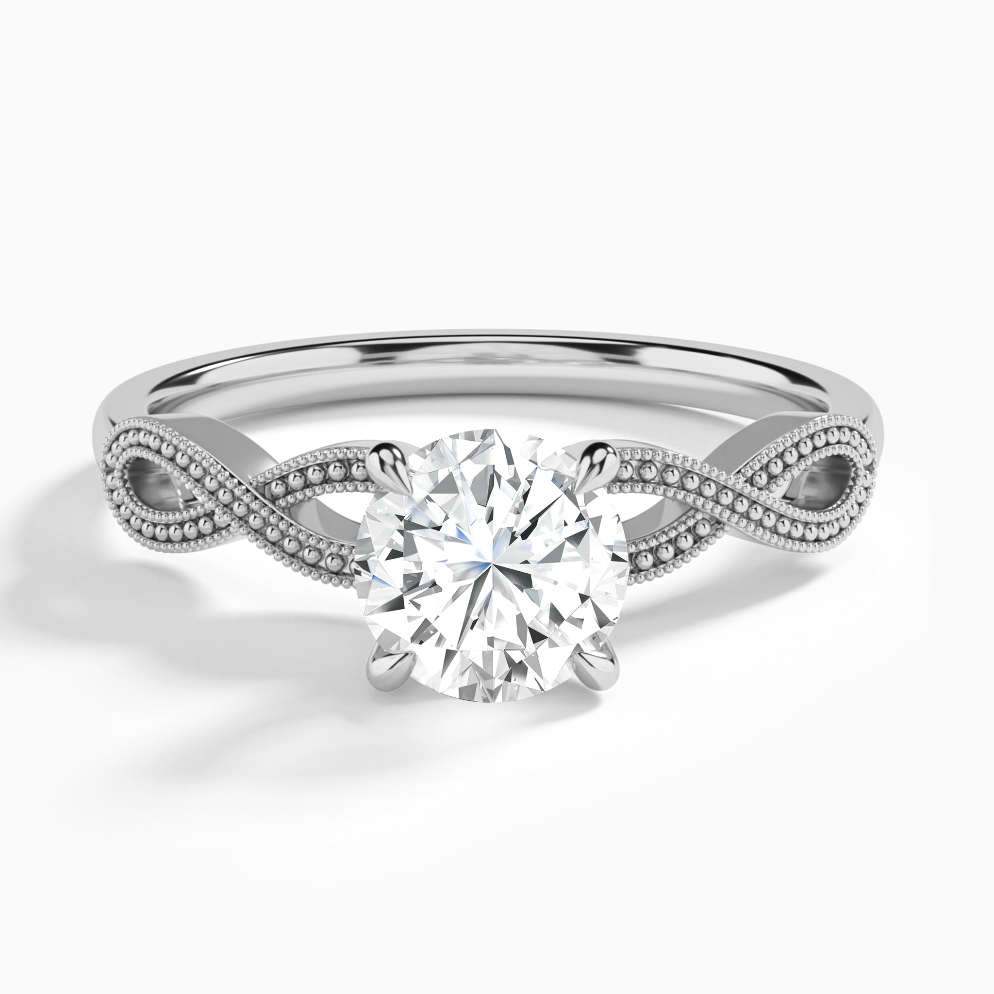 Round Infinito Lab Grown Diamond Engagement Ring In 14K White Gold - Lucenjuri