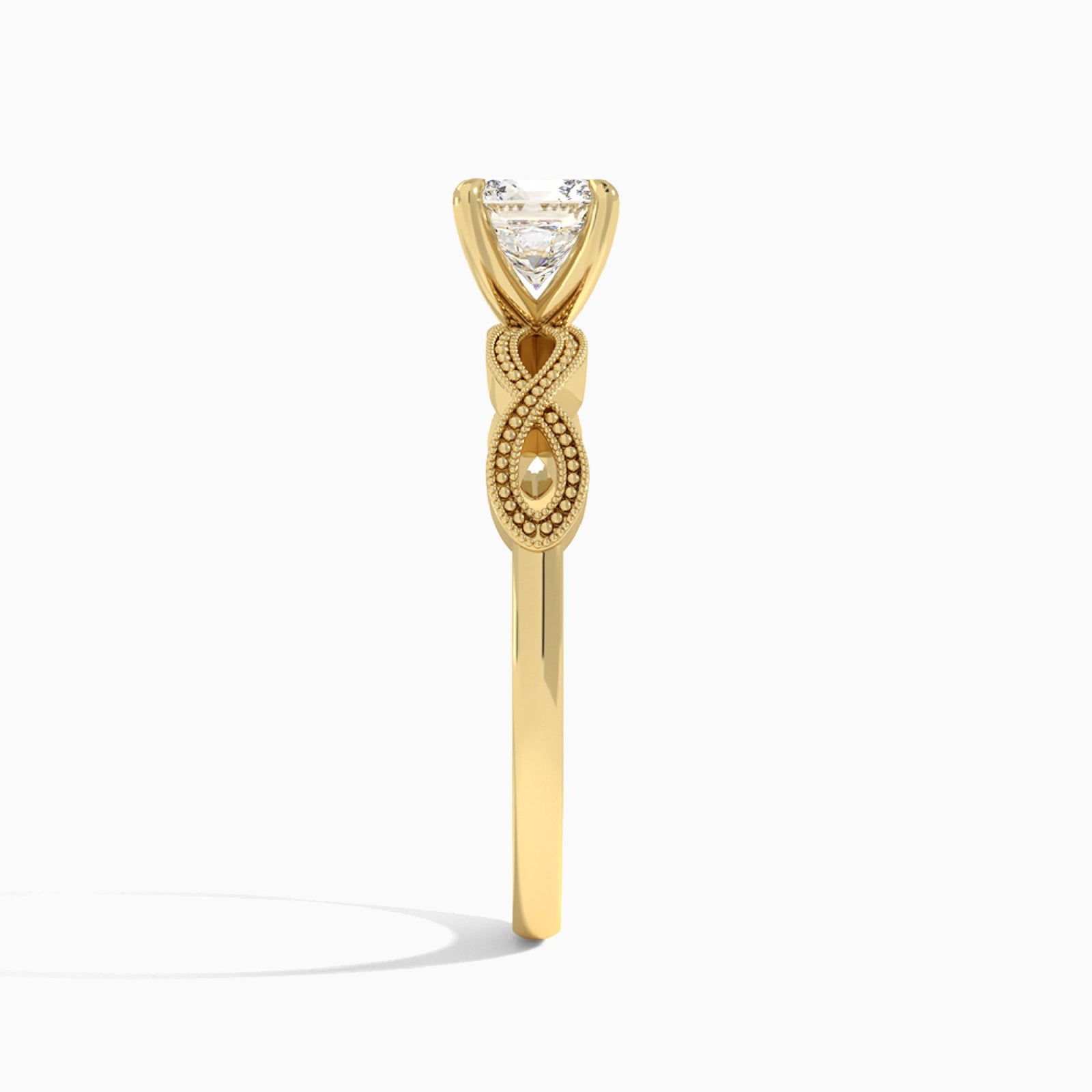 Cushion Infinito Lab Grown Diamond Engagement Ring In 18K Yellow Gold, Side View