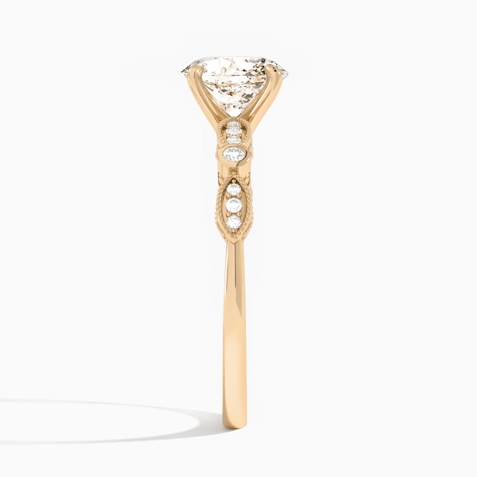 Oval Infinito Bezel And Pavé Set Engagement Ring In 14K Rose Gold, Side View