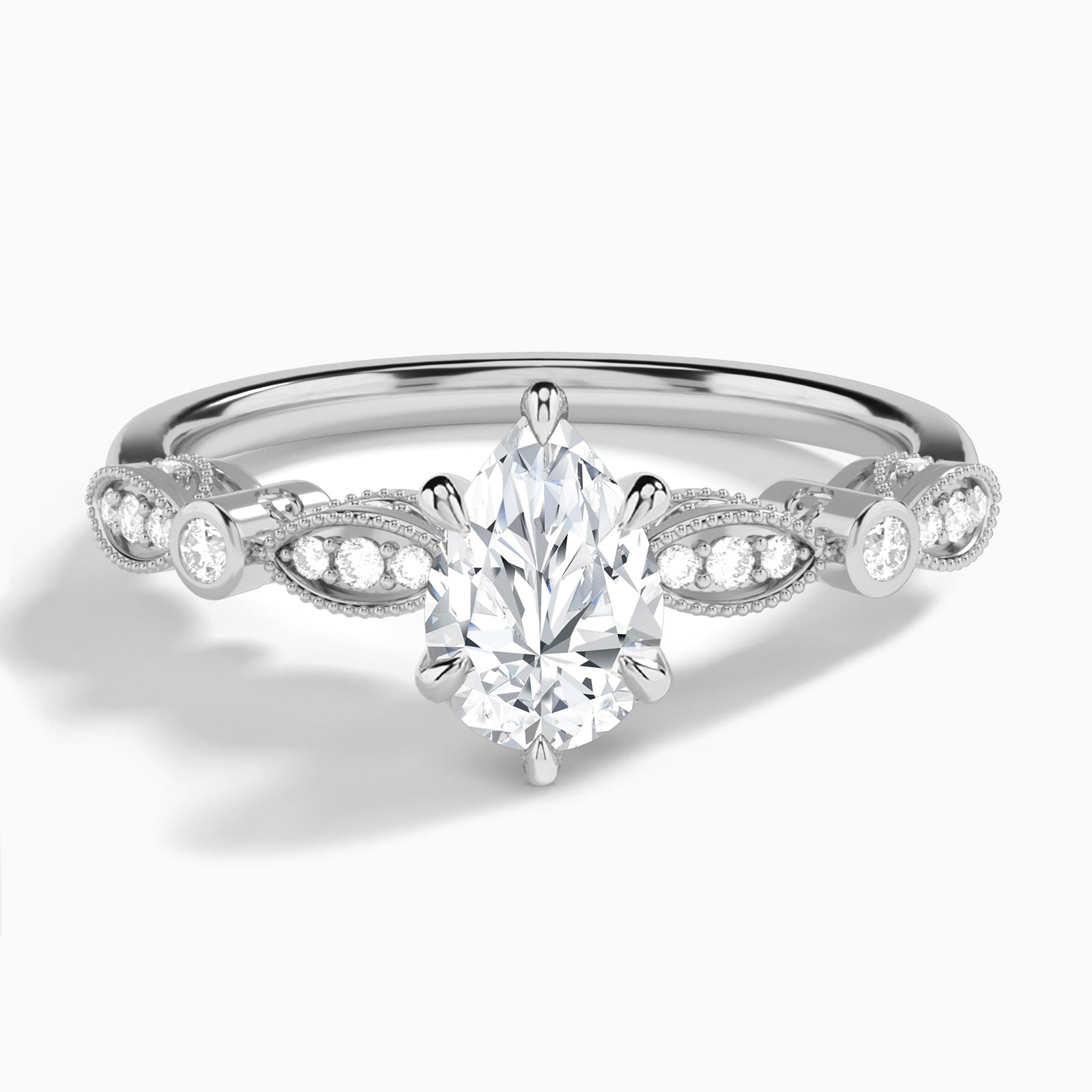 Pear Infinito Bezel And Pavé Set Engagement Ring In 14K White Gold - Lucenjuri