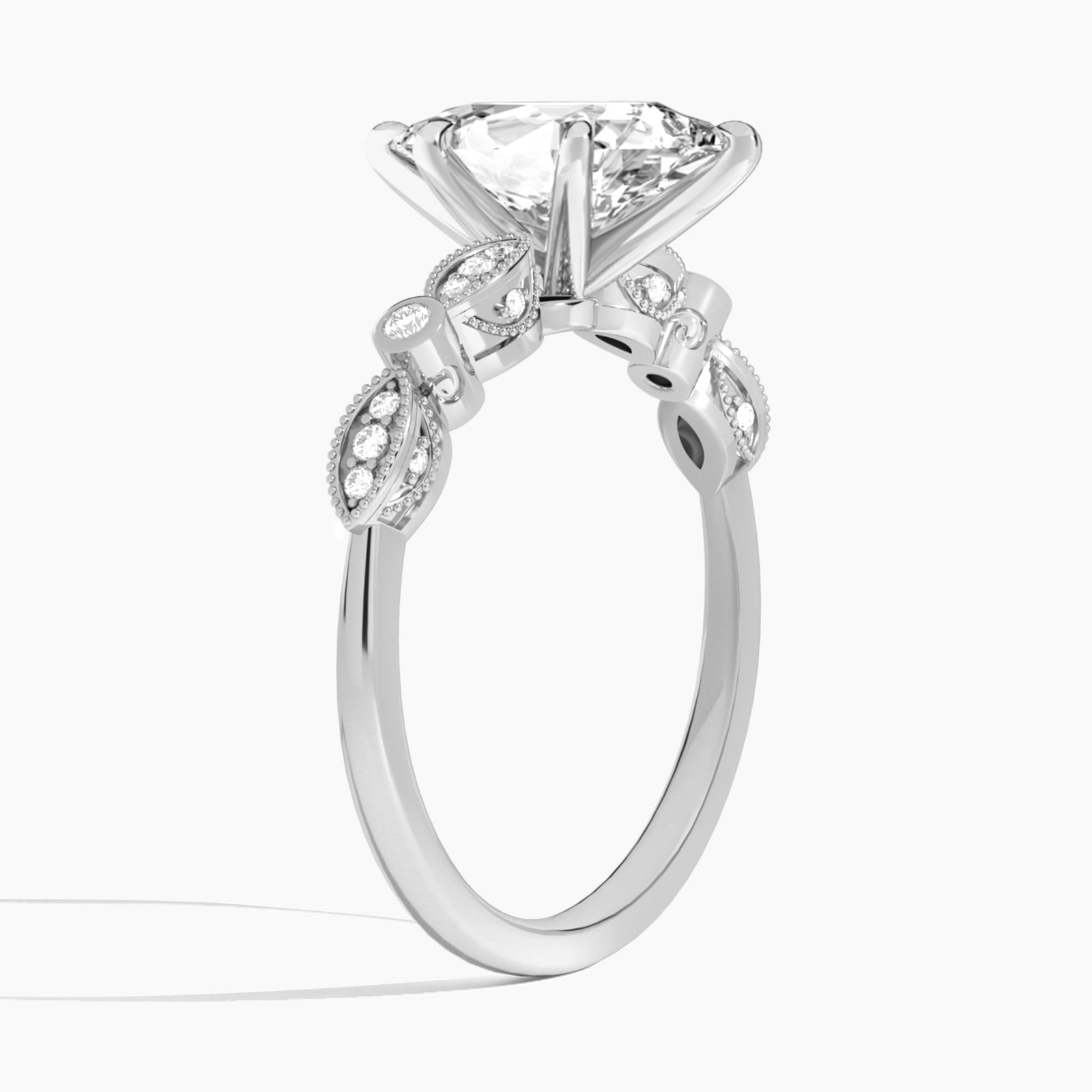 Pear Infinito Bezel And Pavé Set Engagement Ring In 14K White Gold, Angle View
