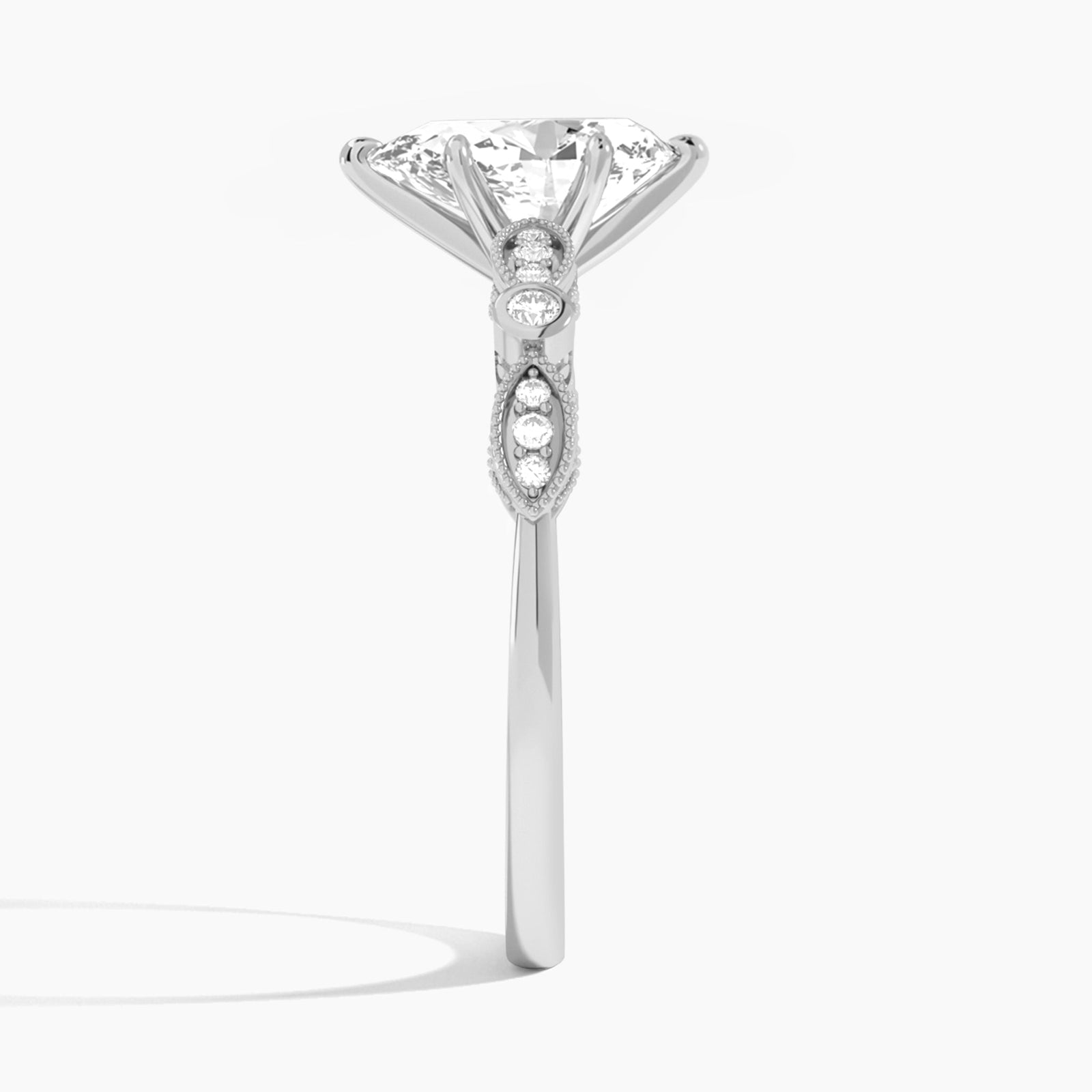Pear Infinito Bezel And Pavé Set Engagement Ring In 14K White Gold, Side View